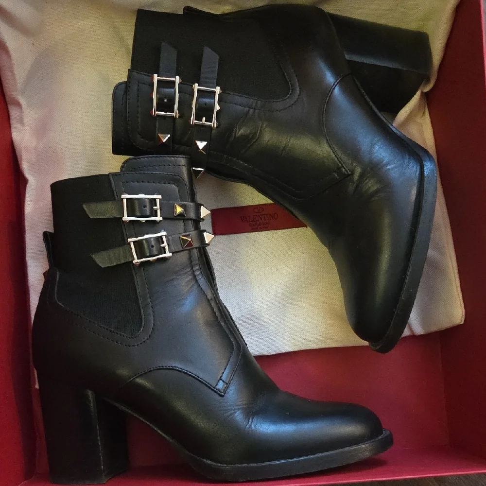 Valentino Black Ankle Boots with Gold Studs - Picture 6 of 9